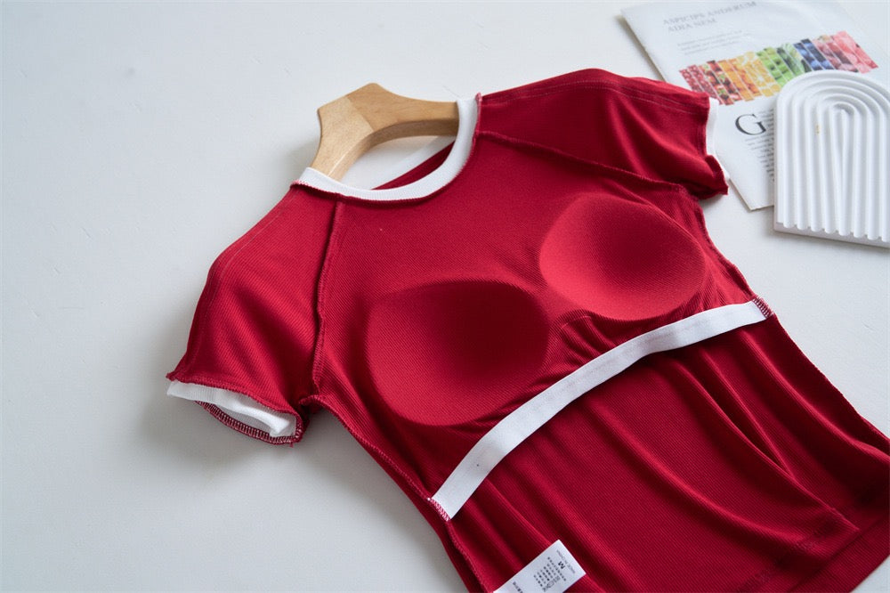 Sharon Shoulder Stripes Built-In Bra T-shirt